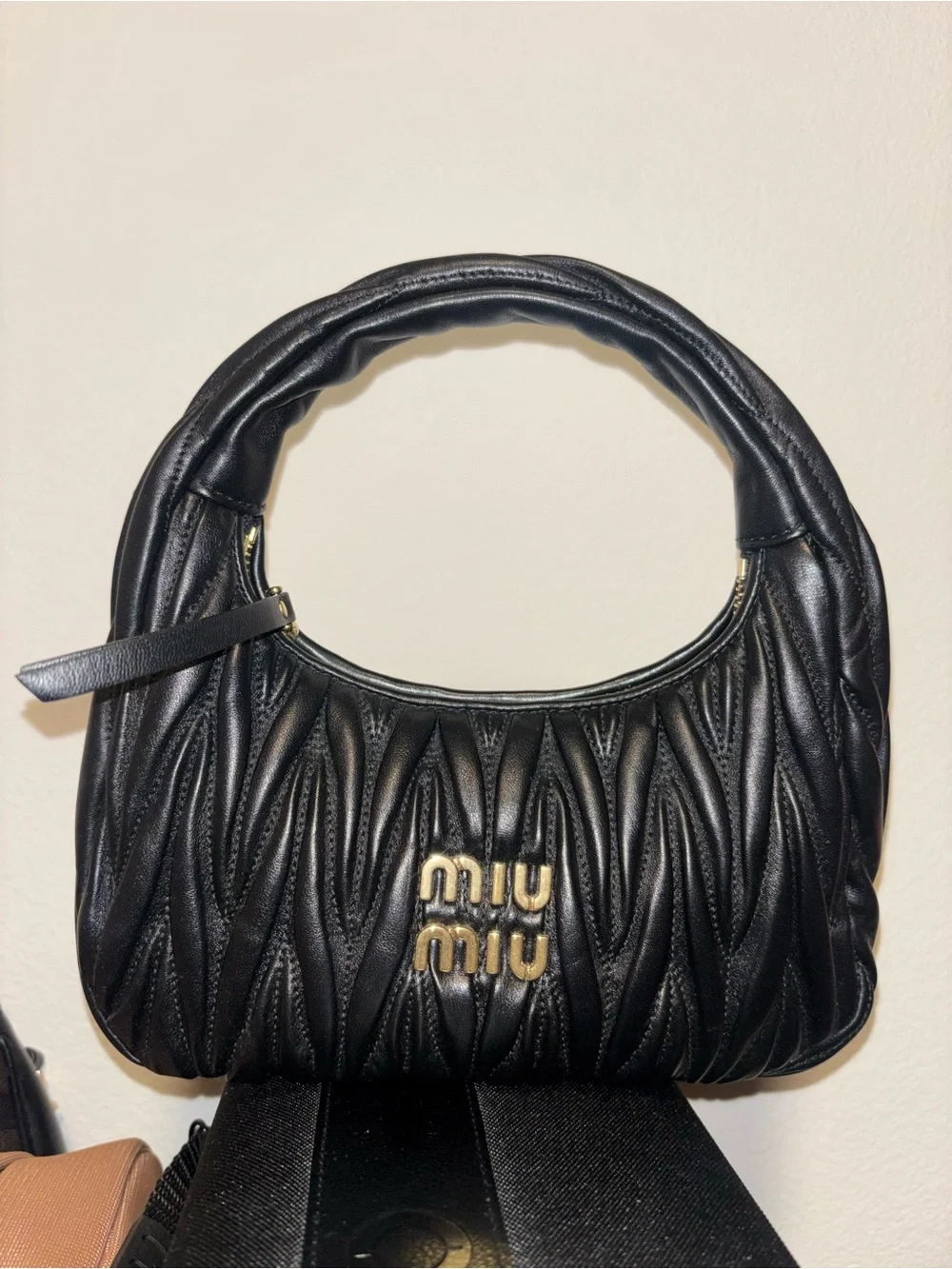 Miu Miu Wander Matelassé Nappa Leather Hobo Bag in Black